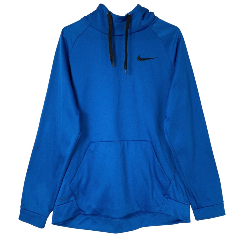 Nike Dri-FIT Blue Solid Hoodie L Pullover Long Raglan Sleeve Kangaroo Pocket
